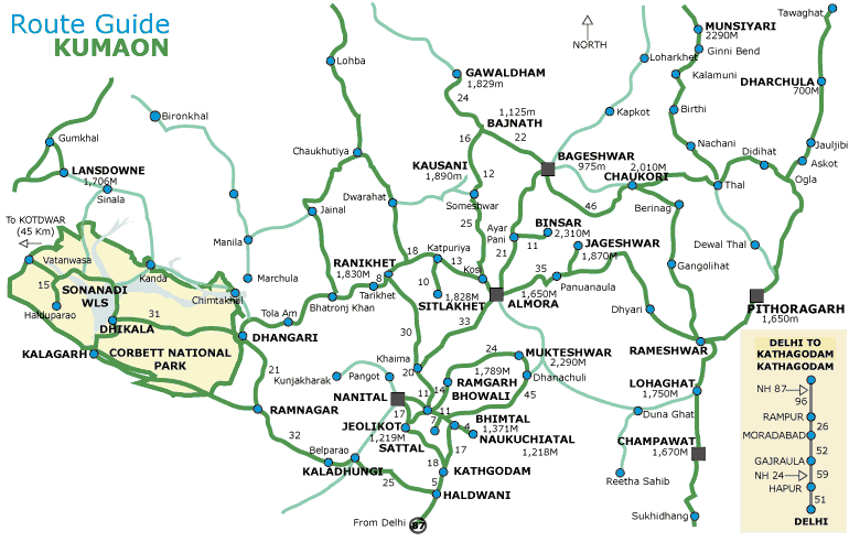 uttarakhand travel map, tourism map in Kumaon uttarakhand